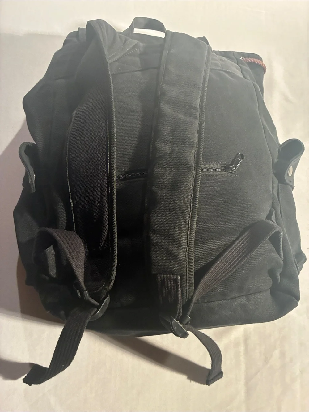 Men's Black Canvas Backpack with Front Flap - Unbranded